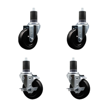 Service Caster 4'' SS Soft Rubber Wheel Swivel 1-5/8'' Expanding Stem Caster Set 2 Brakes, 4PK SCC-SSEX20S414-SRS-2-TLB-2-158